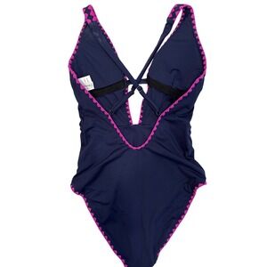 Lucky Brand Navy Blue & Pink Scalloped One Piece Swimsuit - Women's‎ Stitch